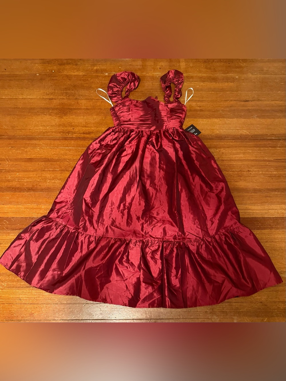 Lulu's Burgundy Satin Ruffle Strap Dress